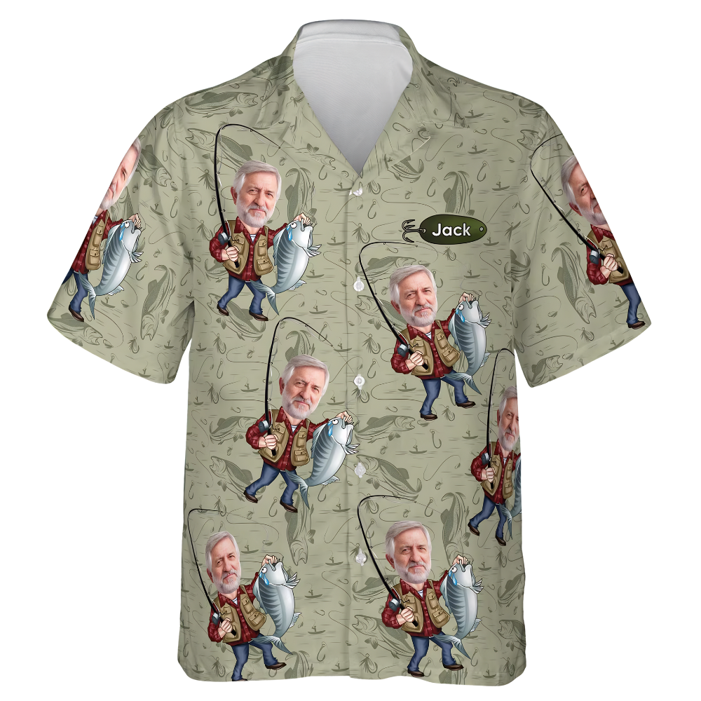 Custom Photo Fishing Hawaiian Shirt For Men, Personalized Fishing Lover Hawaiian Shirt With Picture HE0857