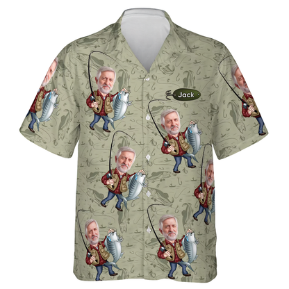 Custom Photo Fishing Hawaiian Shirt For Men, Personalized Fishing Lover Hawaiian Shirt With Picture HE0857