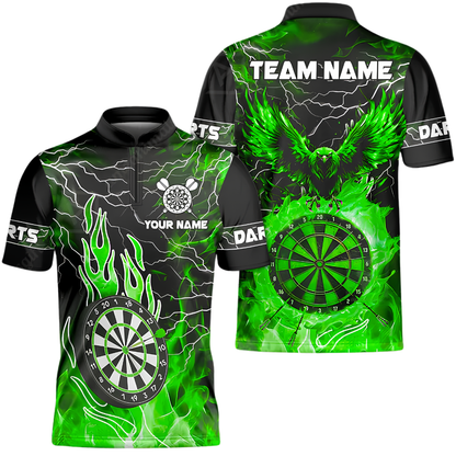 Custom Eagle Flame Cyan Dart Jersey For Men, Custom Eagle Darts Team Shirt DZ0167