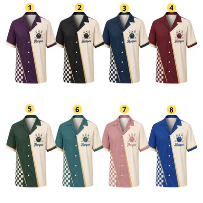 Custom Lucky Strikers Retro Purple Bowling Hawaiian Shirt Men Women, Custom Retro Bowling Team Shirt BE0250