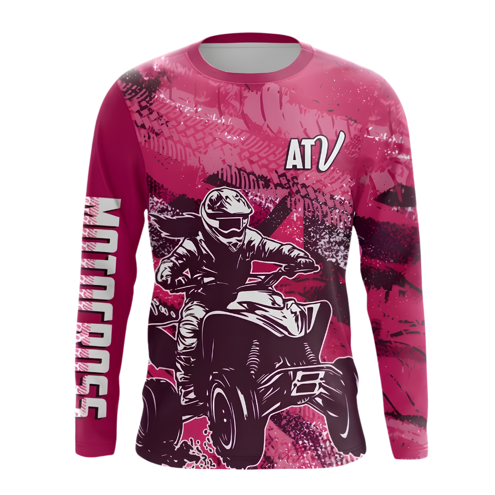 Custom ATV Racing Pink Long Sleeve Motocross Jersey For Men, Custom ATV Dirt Bike Shirts MZ0132