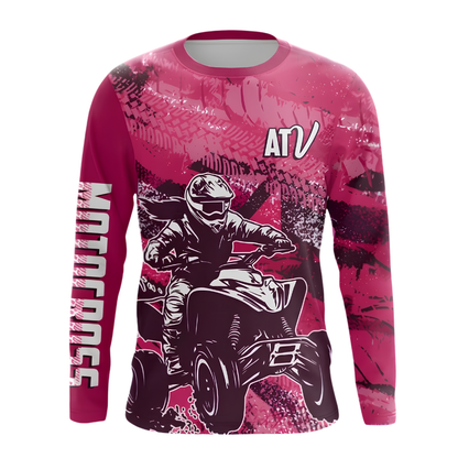Custom ATV Racing Pink Long Sleeve Motocross Jersey For Men, Custom ATV Dirt Bike Shirts MZ0132