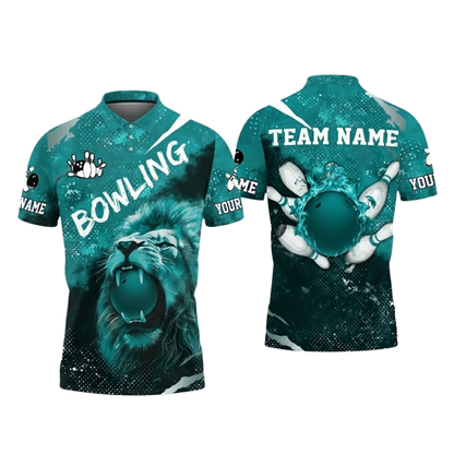 Custom Lion Blue Bowling Mens Polo Shirt, Custom Team Lion Bowling Shirt BZ0829