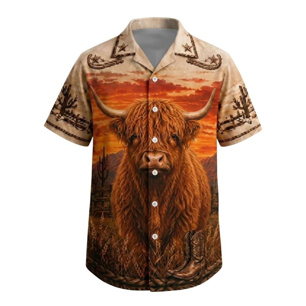 Highland Cow Vintage Hawaiian Shirt, Highland Cow Lover Hawaiian Shirt For Men Women HE0696