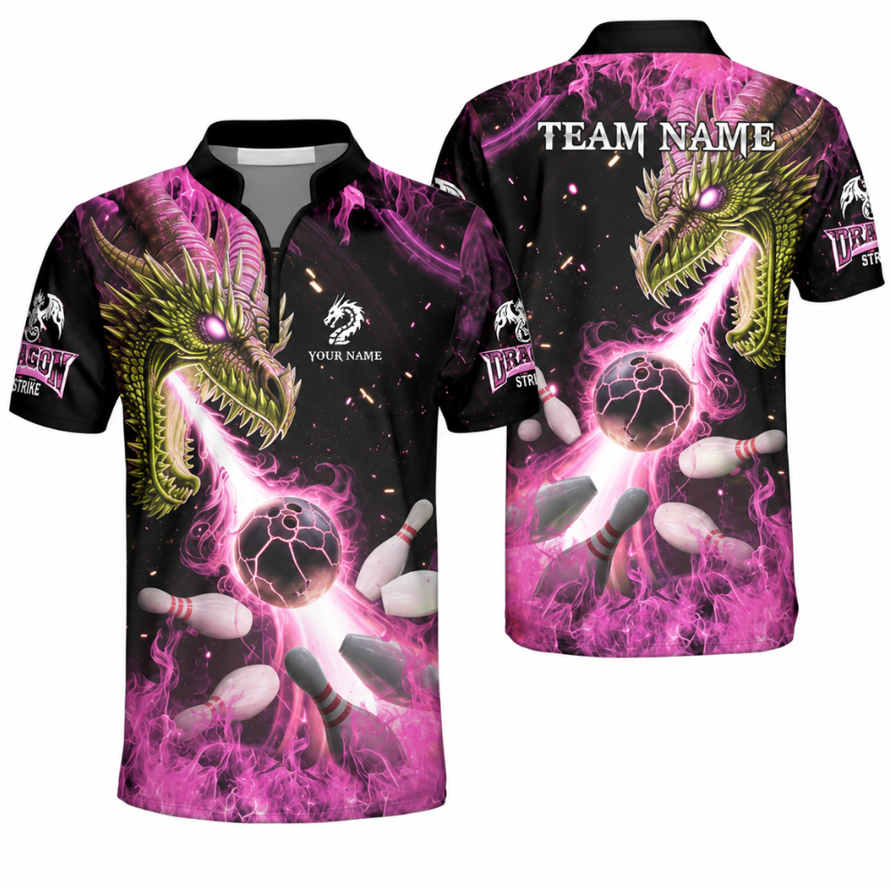 Custom Dragon Flame Bowling Men Jersey, Custom Dragon Bowling Team Shirts BZ0572