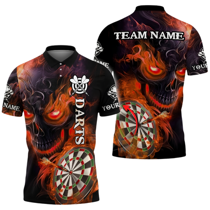 Custom Skull Pink Flame Darts Polo Shirt For Men, Custom Skull Darts Team Shirt DZ0141