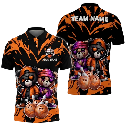 Teddy Bear Couple Custom Bowling Polo Shirt, Custom Bear Bowling Team Shirts BZ1025