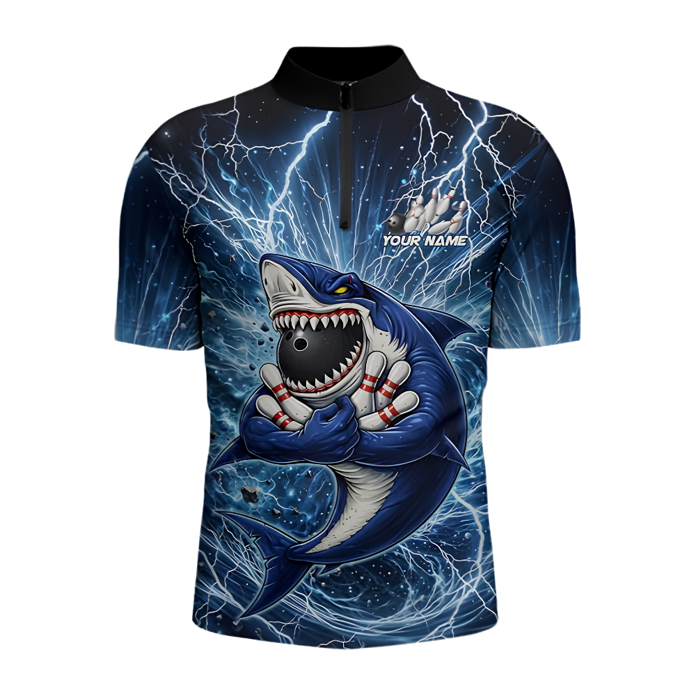Shark Thunder Custom Mens Bowling Jersey, Custom Shark Bowling Team Shirt BZ0892