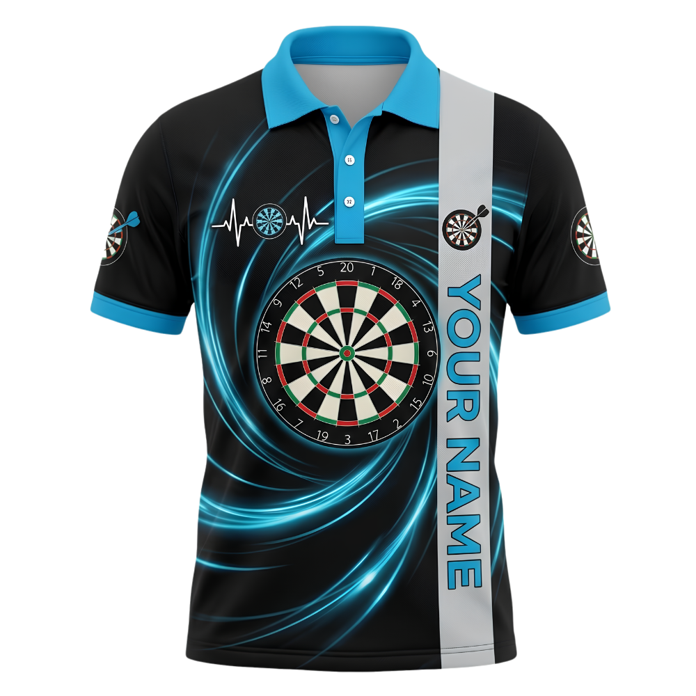 Custom Team Cyan Lightning Dart Polo Shirt, Custom Darts Shirt For Team DZ0146