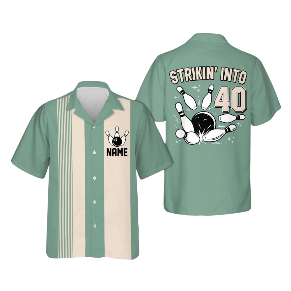Rollin' Into Custom Age Retro Bowling Hawaiian Shirt, Custom Birthday Bowling Shirts BE0225