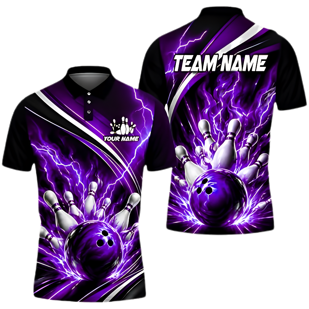 Blue Thunder Custom Mens Bowling Polo Shirt, Custom Team Thunder Bowling Shirt BZ0970