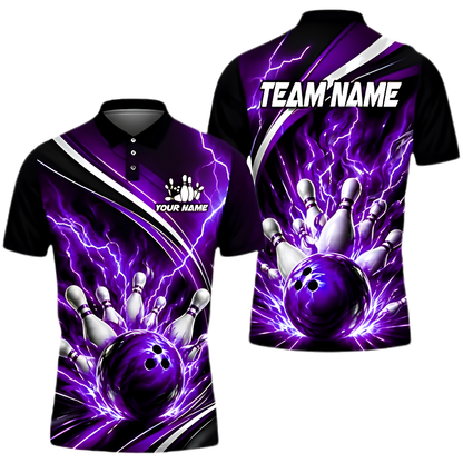 Blue Thunder Custom Mens Bowling Polo Shirt, Custom Team Thunder Bowling Shirt BZ0970