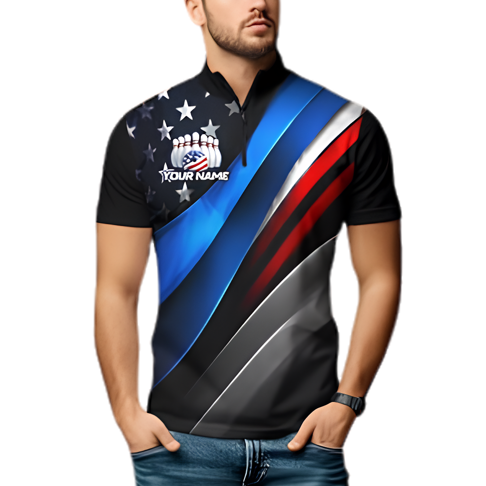 American Flag Custom Neon Bowling Jersey For Men, Custom Patriotic Bowling Team Shirts BZ0878