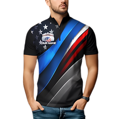 American Flag Custom Neon Bowling Jersey For Men, Custom Patriotic Bowling Team Shirts BZ0878