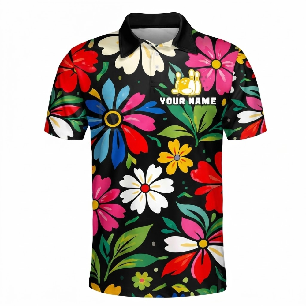 Custom Floral Colorful Bowling Mens Jersey, Custom Floral Bowling Team Shirt BZ0850
