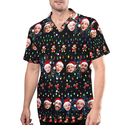 Christmas Light Custom Faces Hawaiian Shirt Men Women, Custom Photo Xmas Hawaiian Shirt HE0869