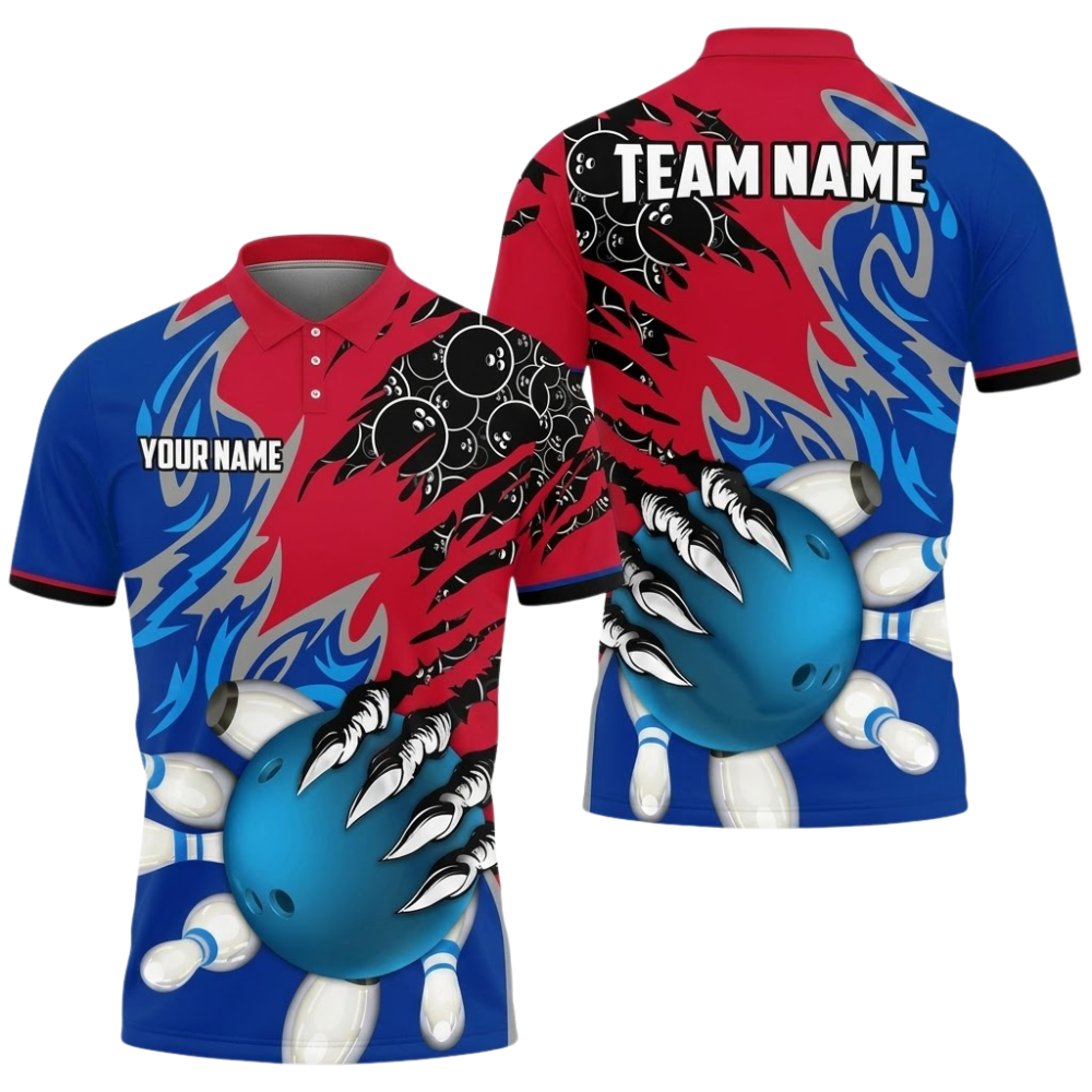 Custom Orange Cyan Grunge Bowling Mens Polo Shirt, Custom Team Bowling Shirts BZ0855