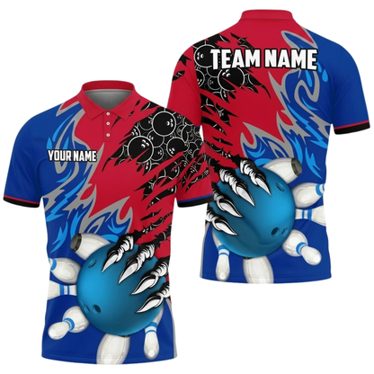 Custom Orange Cyan Grunge Bowling Mens Polo Shirt, Custom Team Bowling Shirts BZ0855