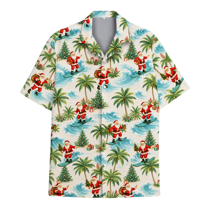 Santa Surfing Tropical Hawaiian Shirt, Christmas Funny Hawaiian Shirt HE0801