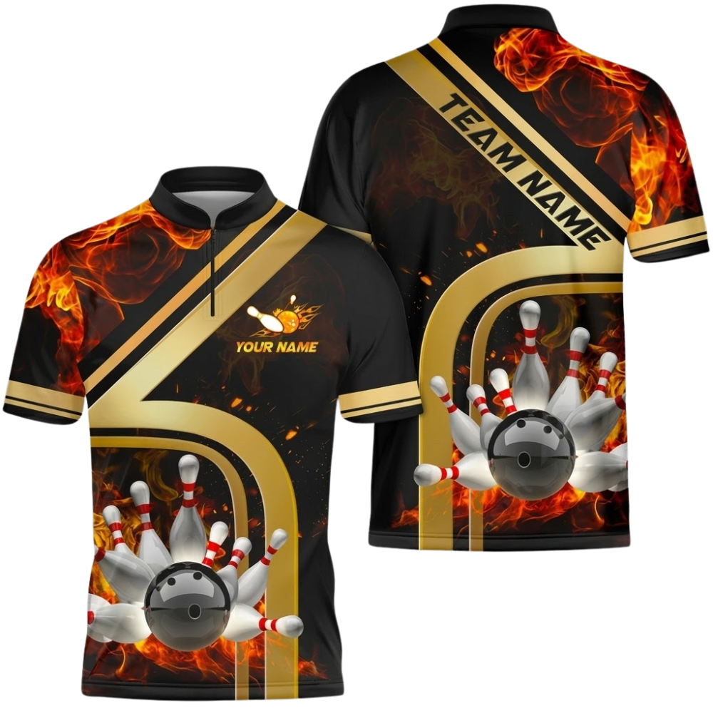 Custom Flaming Bowling Mens Jersey, Custom Flame Bowling Shirts Team BZ0864