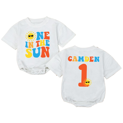One In The Sun Custom Baby's First Birthday T Shirt Romper, Custom 1st Birthday Baby Sunshine Romper BB0193