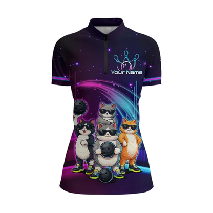 Custom Funny Cat Women's Bowling Jersey, Custom Cat Team Bowling Shirt For Ladies BZ0912