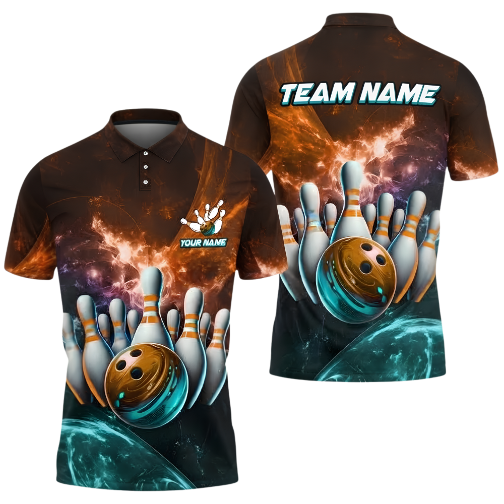 Custom Team Blue Galaxy Bowling Polo Shirt For Men, Custom Bowling Shirt BZ1018