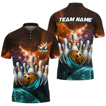 Custom Team Blue Galaxy Bowling Polo Shirt For Men, Custom Bowling Shirt BZ1018