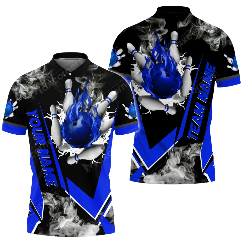 Custom Flaming Ball Red Bowling Mens Polo Shirt, Custom Flame Bowling Team Shirt BZ0811