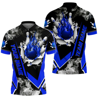 Custom Flaming Ball Red Bowling Mens Polo Shirt, Custom Flame Bowling Team Shirt BZ0811