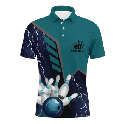 Custom Thunder Teal Bowling Polo Shirt For Men, Custom Team Bowling Shirt BZ0843