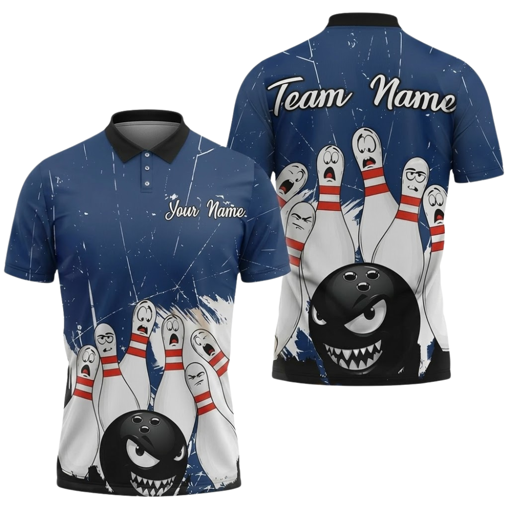 Custom Angry Pins Red Bowling Polo Shirt For Men, Custom Team Bowling Shirts BZ0854