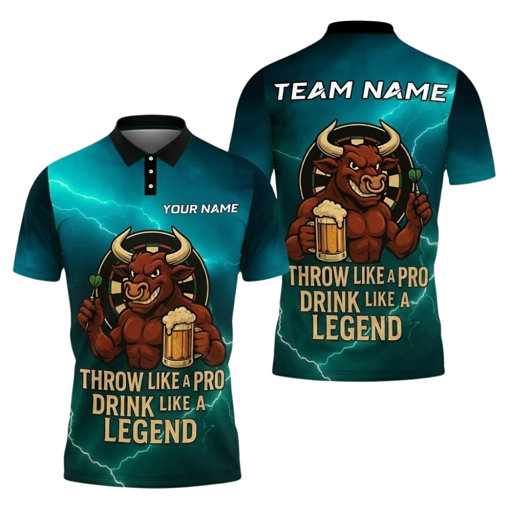Throw Like A Pro Drink Like A Legend Custom Bull Dart Polo Shirts For Men, Custom Bull And Beer Darts Team Shirts DZ0096