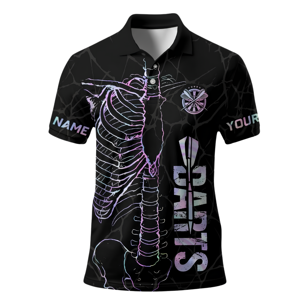 Custom Skeleton Neon Darts Polo Shirt For Men, Custom Skull Dart Team Shirt DE0119