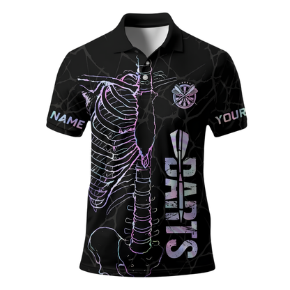 Custom Skeleton Neon Darts Polo Shirt For Men, Custom Skull Dart Team Shirt DE0119