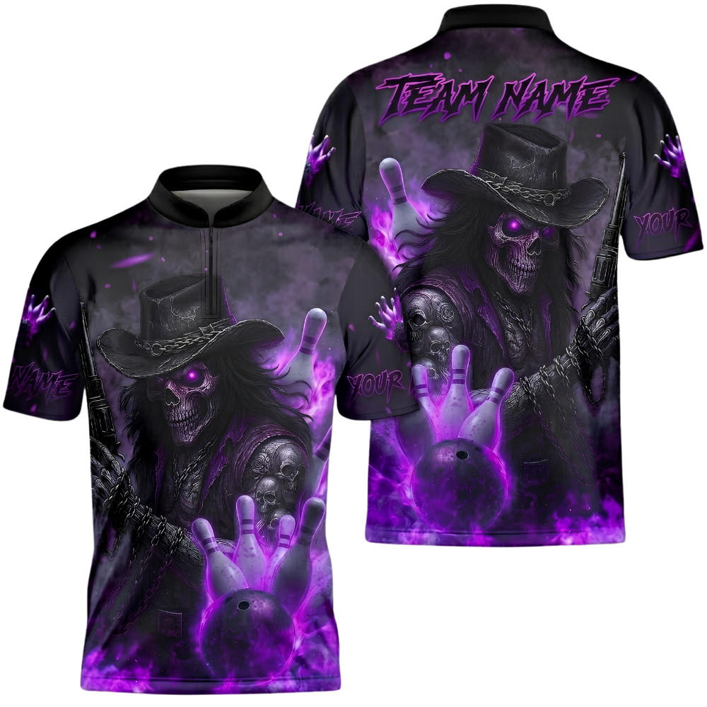Reaper Skeleton Custom Mens Bowling Jersey, Custom Skull Bowling Shirts For Team BZ1032