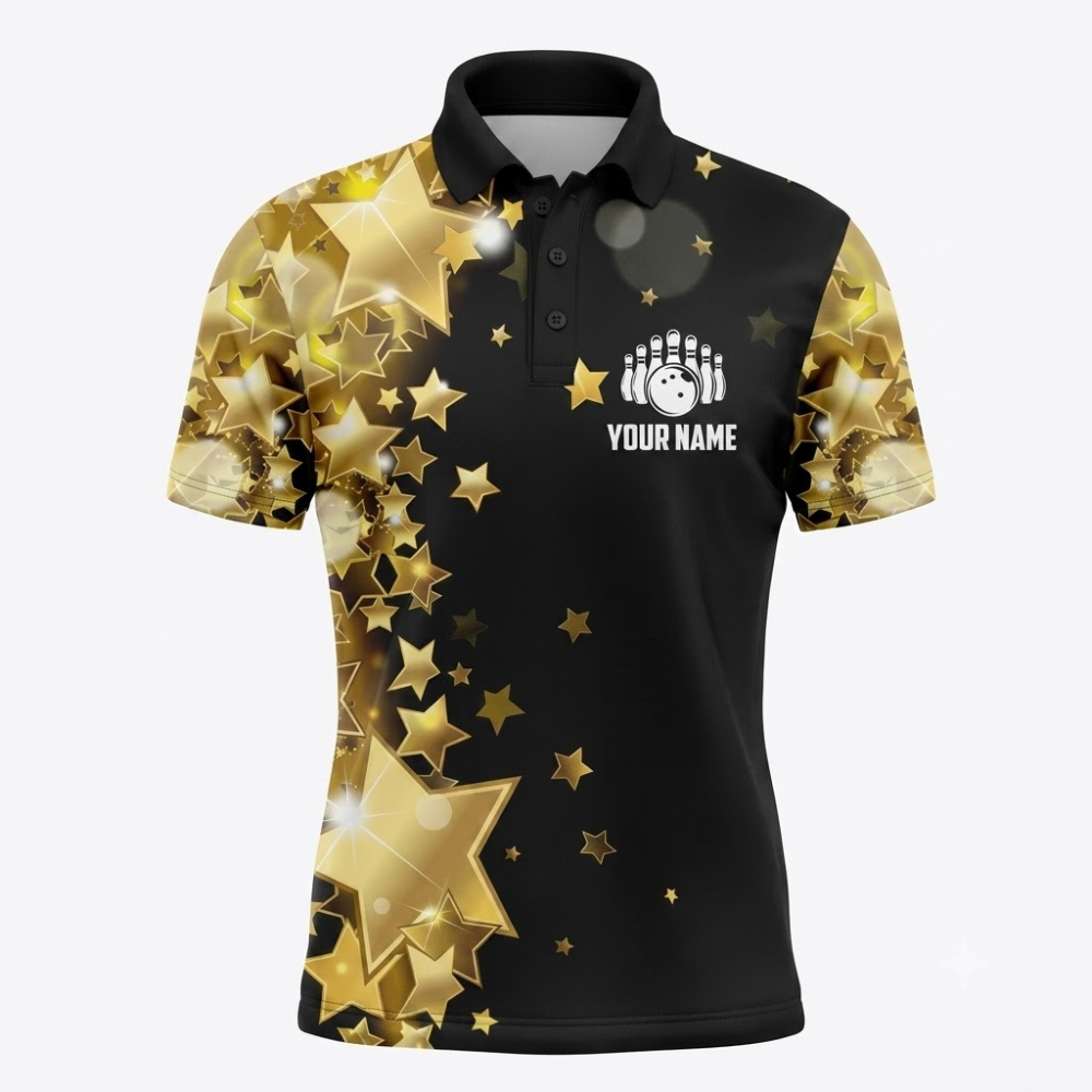 Custom Star Pattern Bowling Mens Polo Shirt, Custom Team Bowling Shirts BZ0842