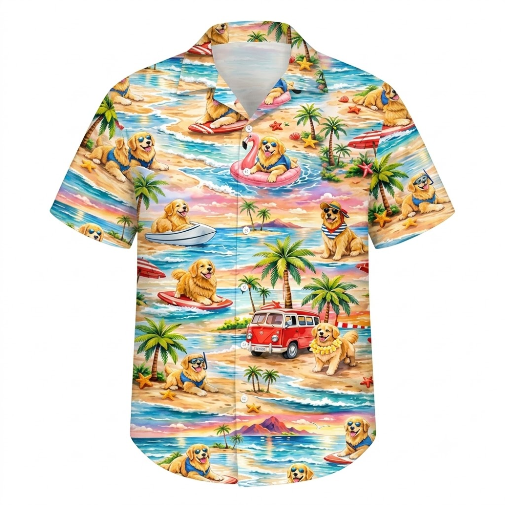 Golden Retriever Beach Tropical Hawaiian Shirt, Golden Retriever Hawaiian Shirt For Dog Lover HE0745