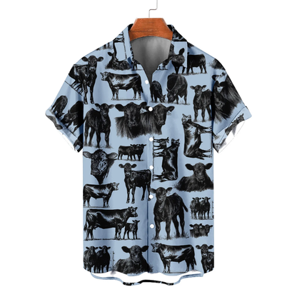 Black Angus Men's Hawaiian Shirt For Cow Lover, Black Angus Hawaiian Shirt HE0703