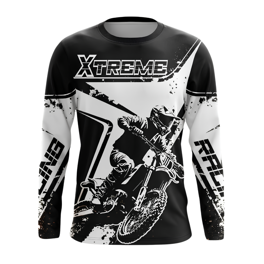 Custom Name Number Men's Black And White Dirt Bike Long Sleeve Racing Jersey, Custom Dirt Bike Shirts MZ0133