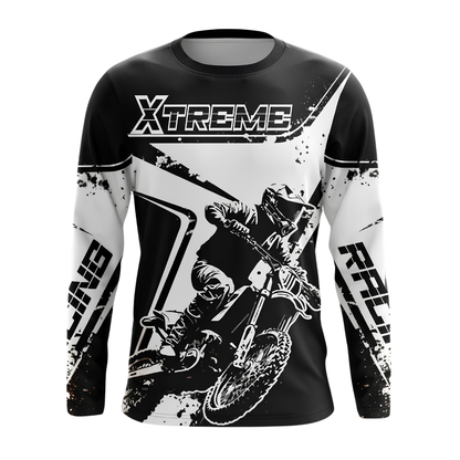 Custom Name Number Men's Black And White Dirt Bike Long Sleeve Racing Jersey, Custom Dirt Bike Shirts MZ0133