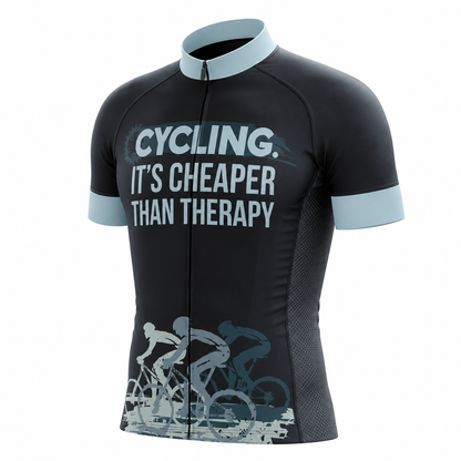 It's Cheaper Than Therapy Cycling Short Sleeve Jersey For Men, Navy Blue Funny Cycling Jerseys CG0814