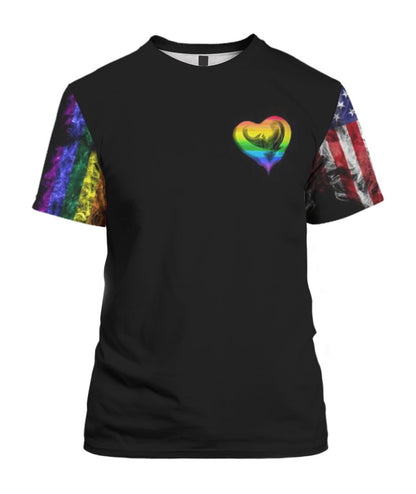 3D All Over Print Pride Lgbtq Shirt For Lesbian Gayer, Love Is Love Rainbow American Flag Support Lgbt 3D Shirt LO0947