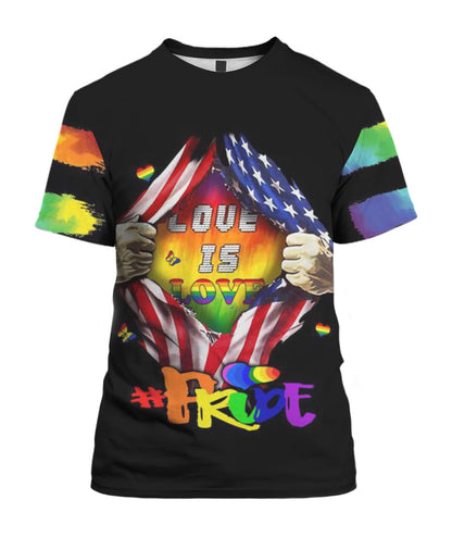 3D All Over Print Pride Lgbtq Shirt For Lesbian Gayer, Love Is Love Rainbow American Flag Support Lgbt 3D Shirt LO0947