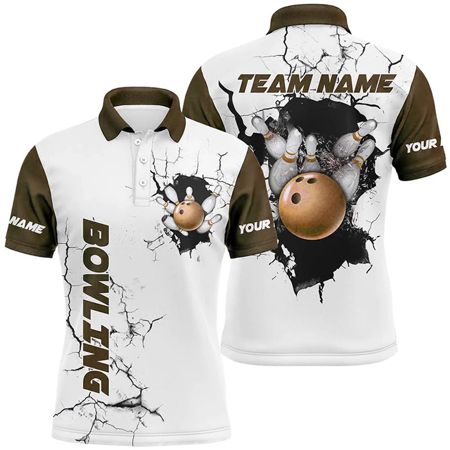 Custom Cracked Ball Mens Bowling Team Polo Shirt, Navy And White Custom Bowling Shirts BZ0711