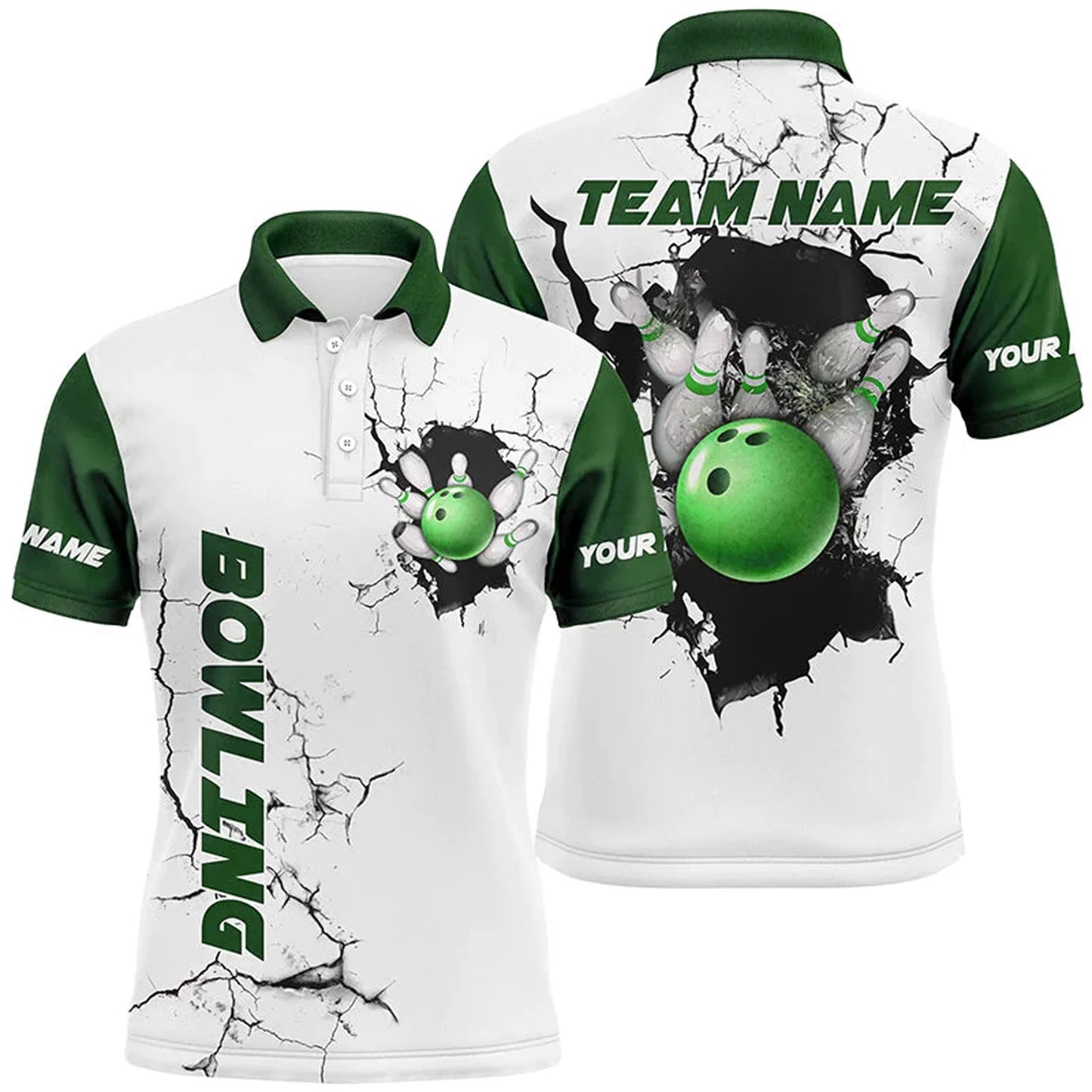Custom Cracked Ball Mens Bowling Team Polo Shirt, Navy And White Custom Bowling Shirts BZ0711