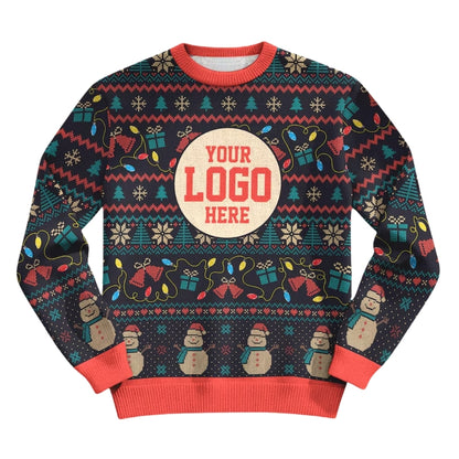 Custom Logo Company Ugly Christmas Sweatshirt Blue, Custom Logo Christmas Sweatshirt 2D1063