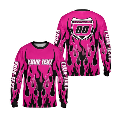 Custom Flame Dirt Bike Long Sleeve Jersey Shirt For Men, Custom Flame Dirt Bike Shirts ME0010