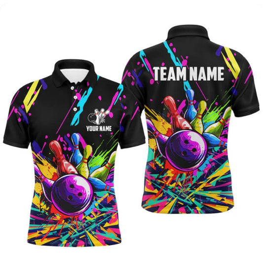 Custom Rainbow Bowling Polo Shirt For Men, Custom Bowling Team Shirts BZ0372