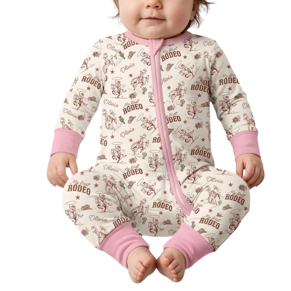 My First Rodeo Custom Name Baby Convertible Zipper Romper, Custom Western First Birthday Baby Convertible Romper BB0654
